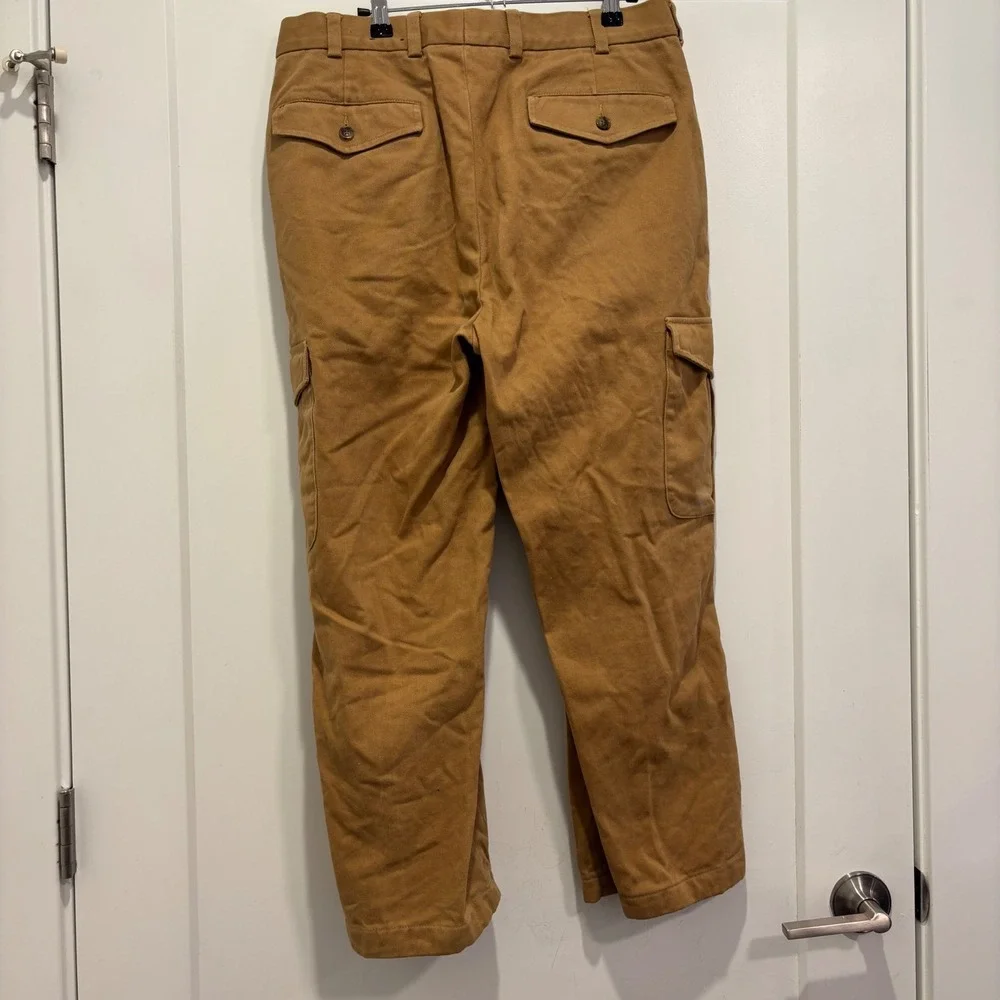 Brooks Brothers Mens Brown Cotton Twill Cargo Pants 34x34 Straight Leg Khaki